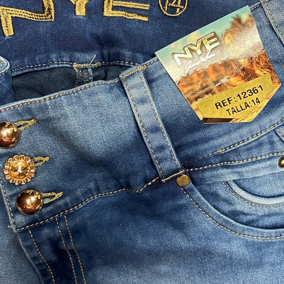 NYE • Size 14 • Denim Blue W/ Multi-Colors Braided • Gold/Diamond Studded •Jeans - Picture 12 of 12